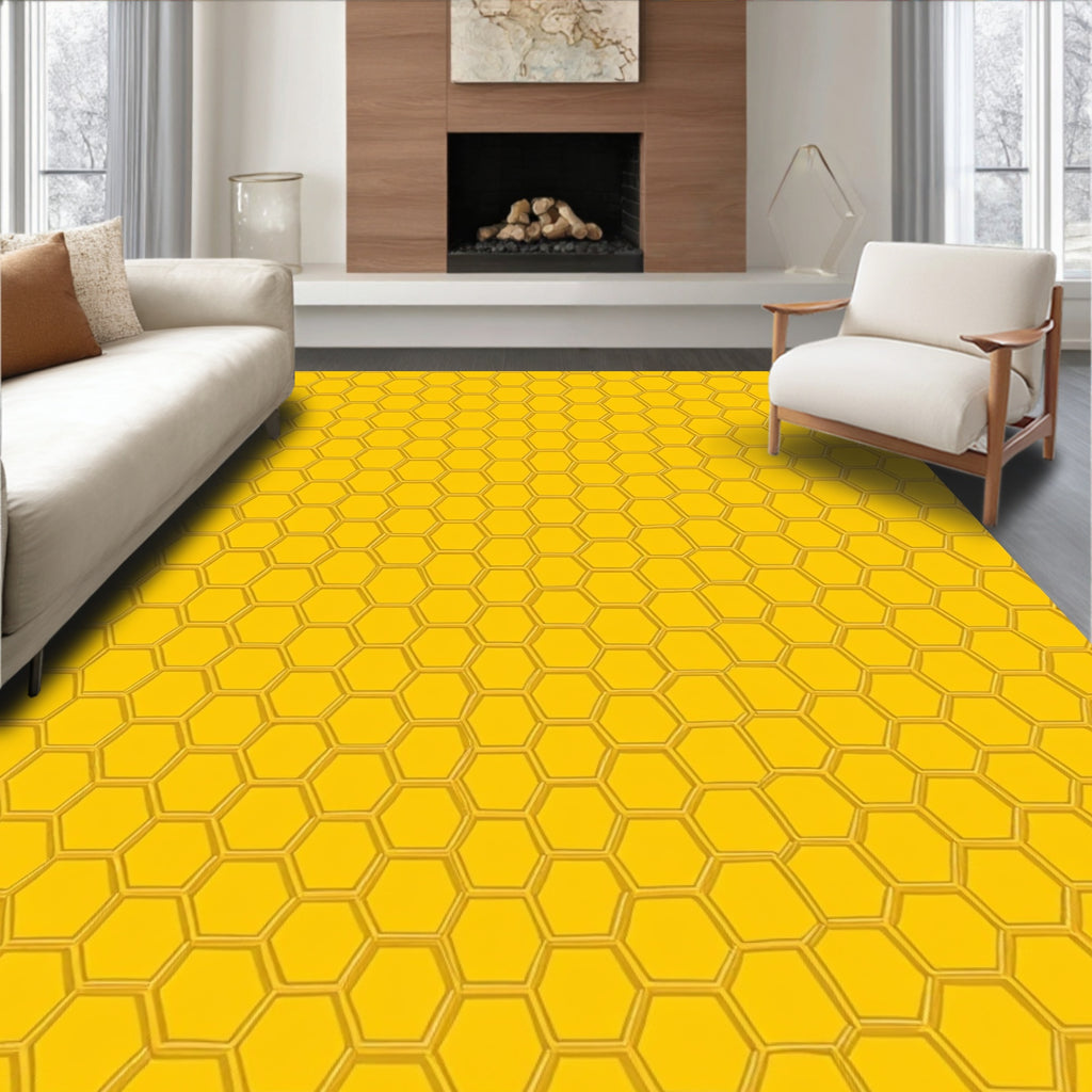Golden Hexagon Geometric Design Rug