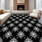 Black White Radial Starburst Pattern Rug