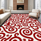 Red Swirls Figures Playful Pattern Rug
