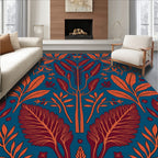 Vibrant Orange Red Floral Pattern Rug