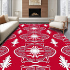 Red White Abstract Geometric Tree Pattern Rug