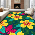 Vibrant Yellow Red Floral Foliage Rug