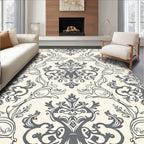 Grey Ivory Classic Floral Damask Rug
