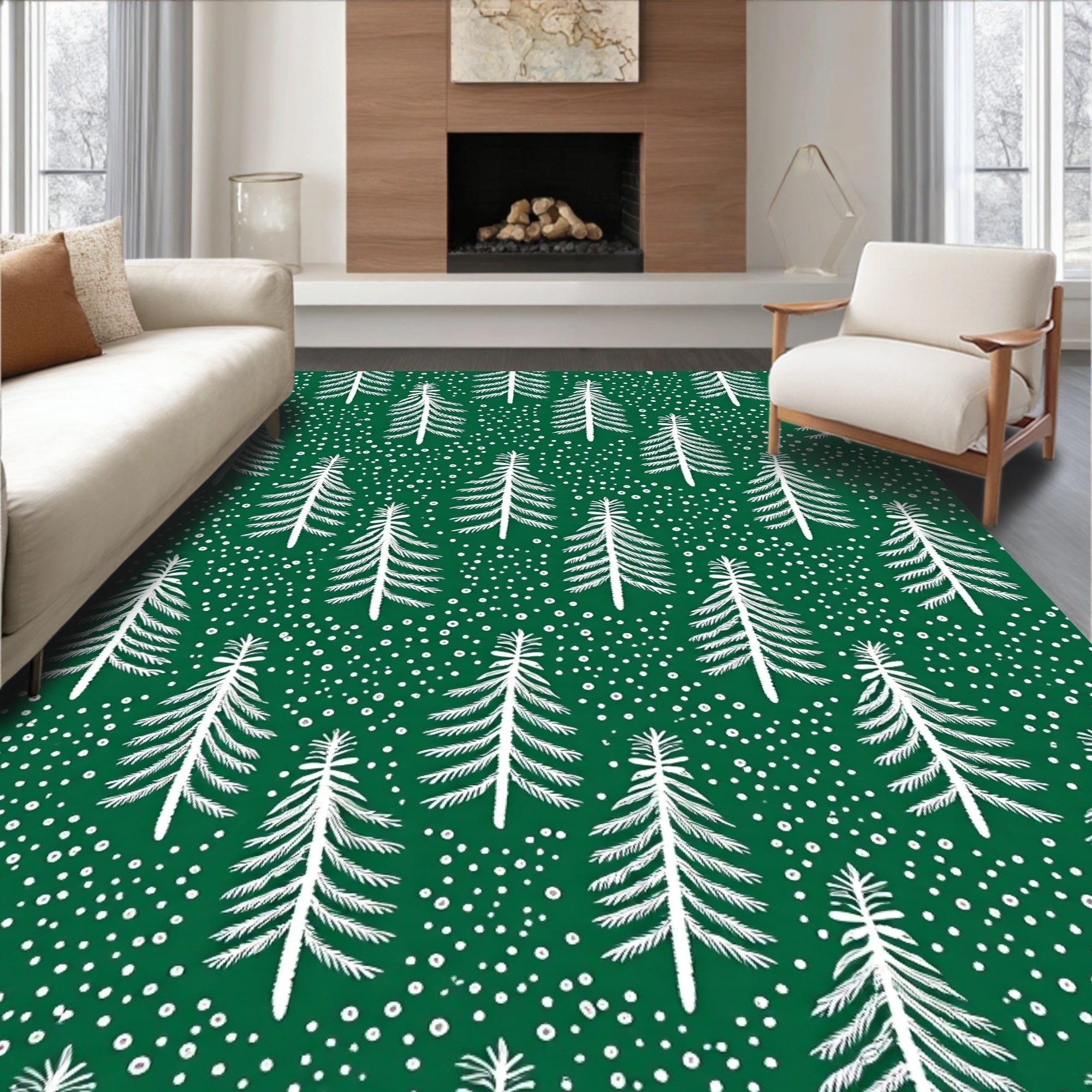 Forest Pine Snowfall Green Rug