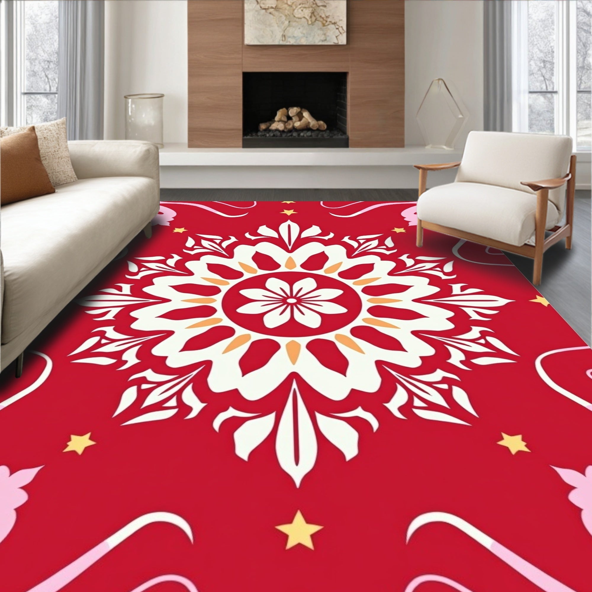 Floral Medallion Style Red Floral Rug