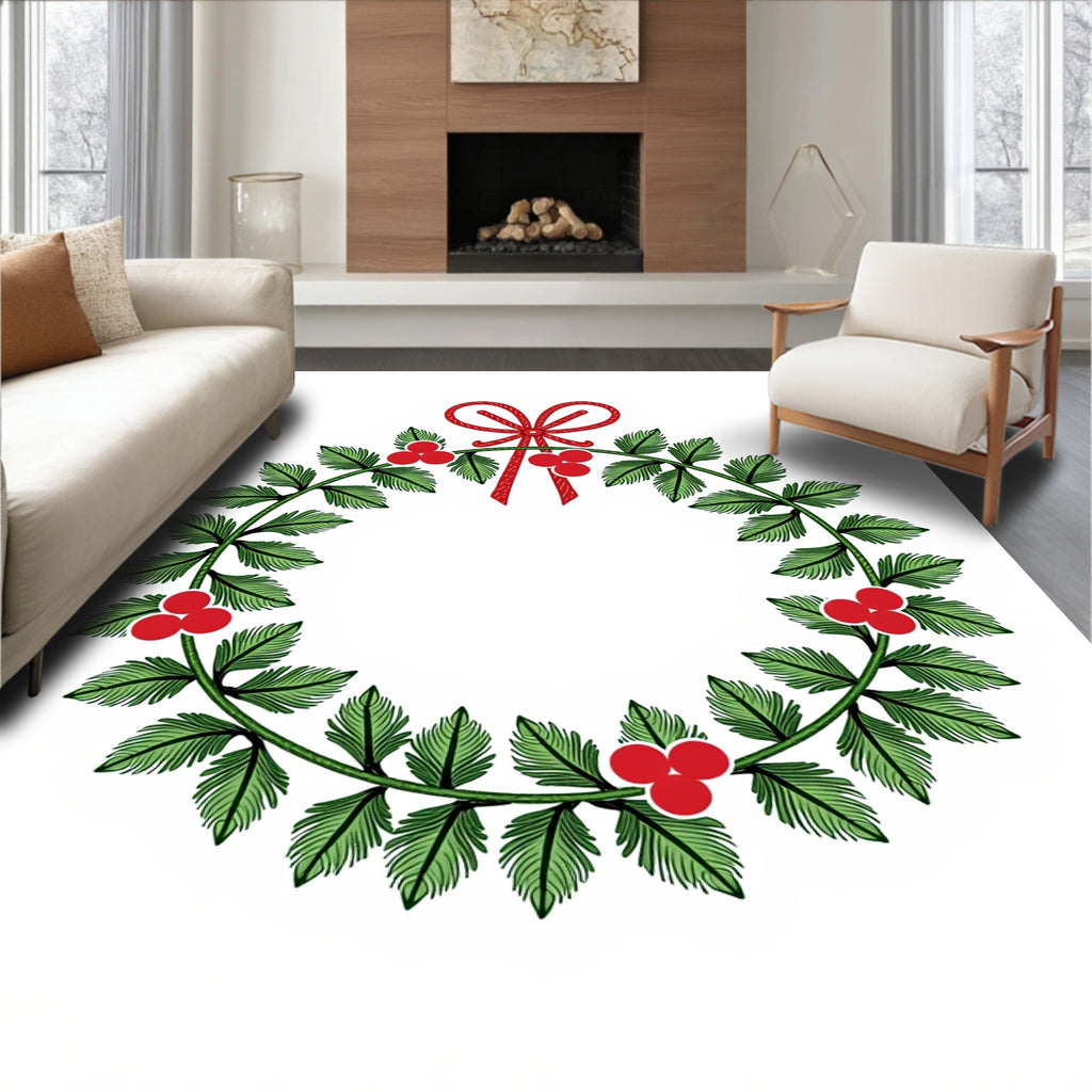 Festive Holly Berry Wreath Design Rug