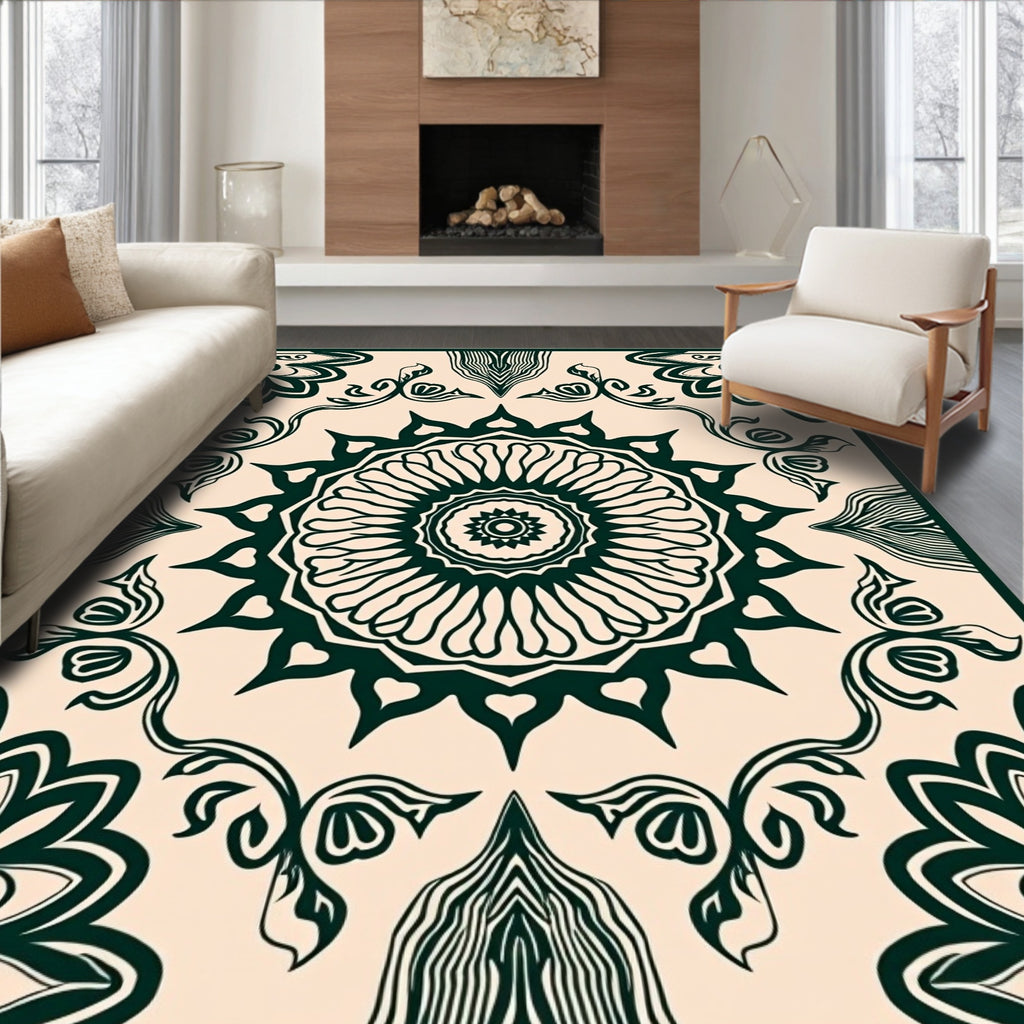 Intricate Floral Sunburst Mandala Pattern Rug