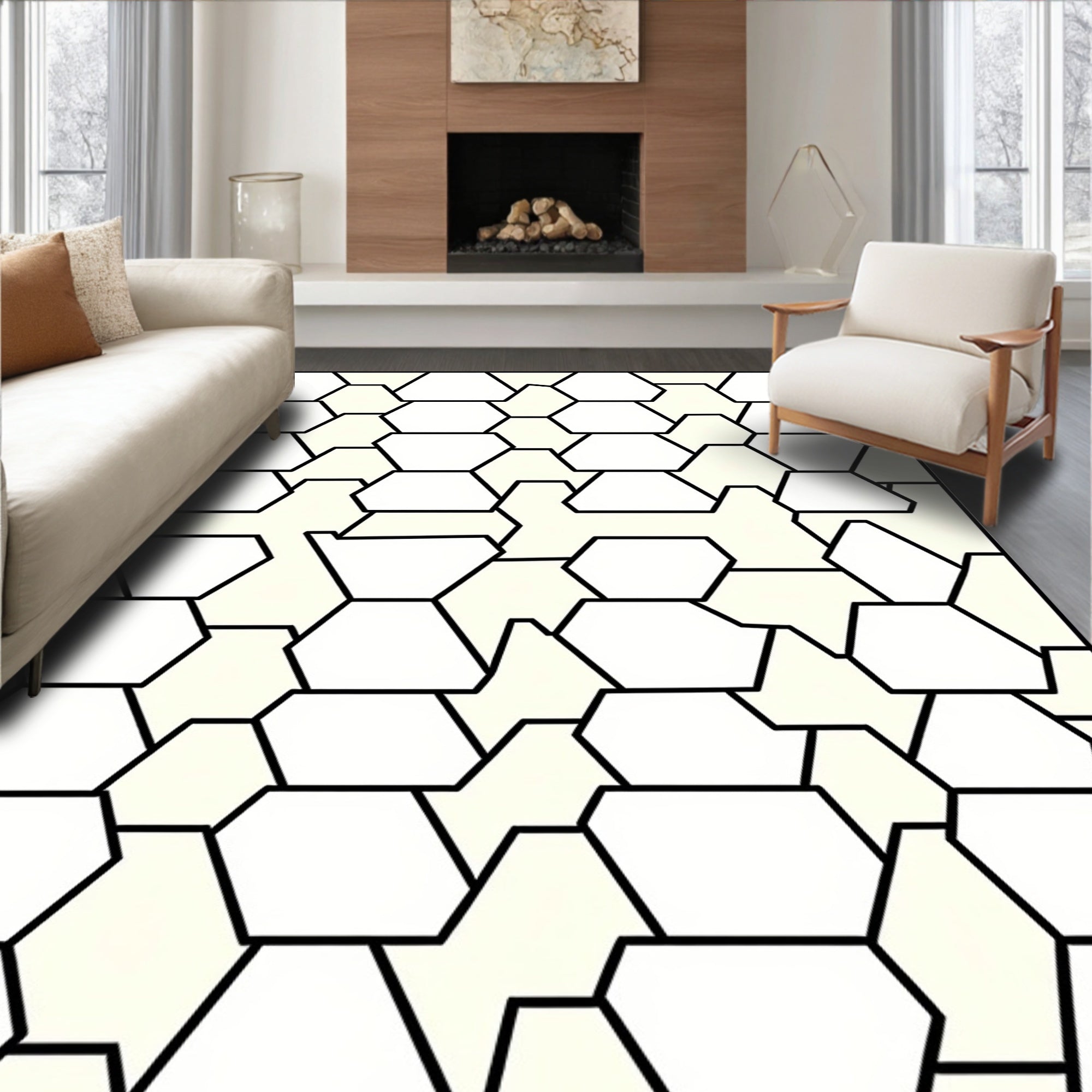 Geometric Hexagonal Outline Pattern Rug