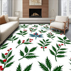Deep Green Holly Berry Branches Rug