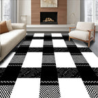 Bold Black White Checked Design Rug