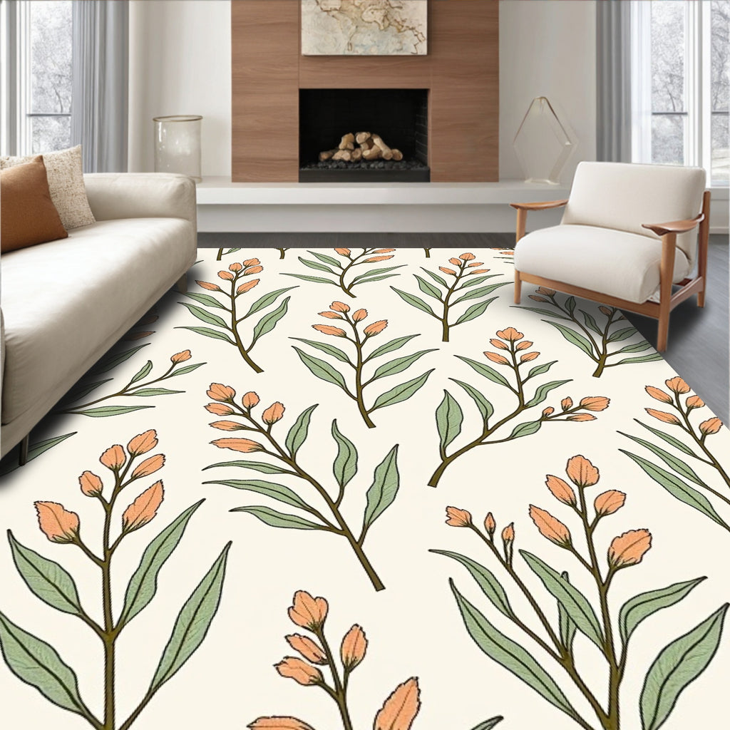 Botanical Branch Pattern With Orange Buds Rug