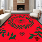 Red Festive Floral Snowflakes Design Rug