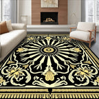 Black Gold Floral Sunburst Pattern Rug