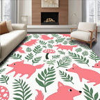 Pink Fox And Mushroom Pattern Rug