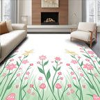 Whimsical Floral Meadow With Butterflies Rug