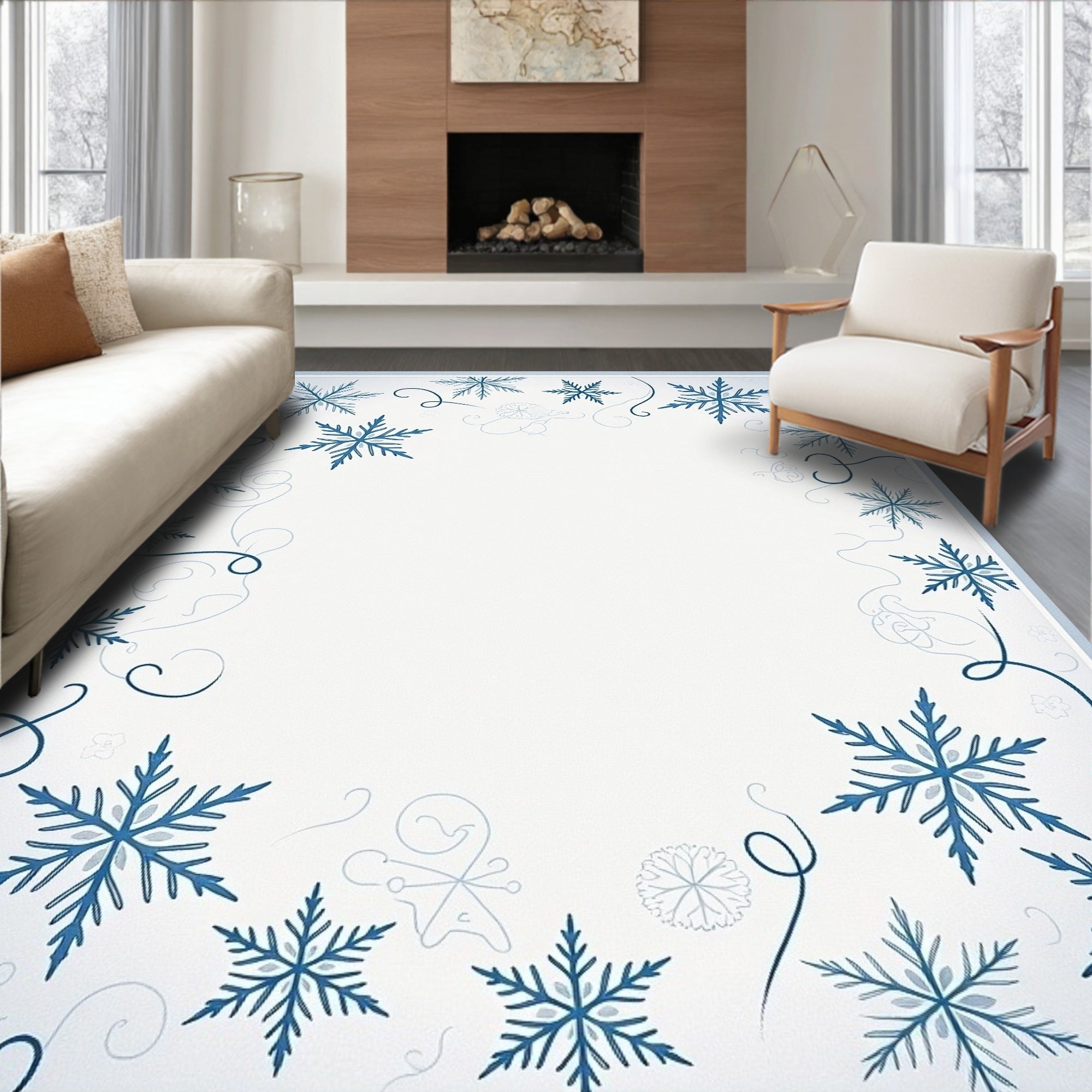 Winter Snowflake Swirl Pattern Rug