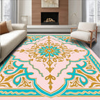 Turquoise Gold Floral Medallion Rug