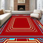 Red Gold Blue Geometric Border Pattern Rug