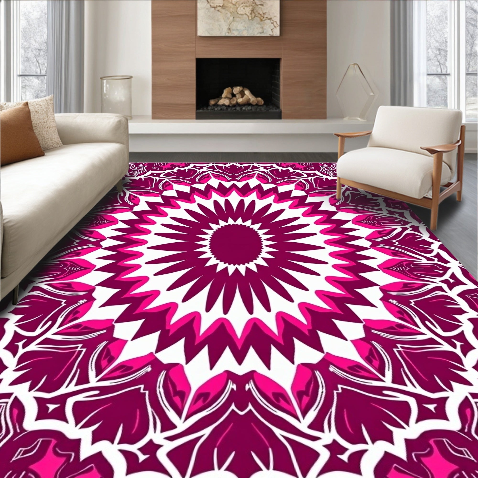 Vibrant Geometric Floral Mandala Pattern Rug