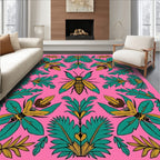 Whimsical Coral Flying Insect Garden Rug