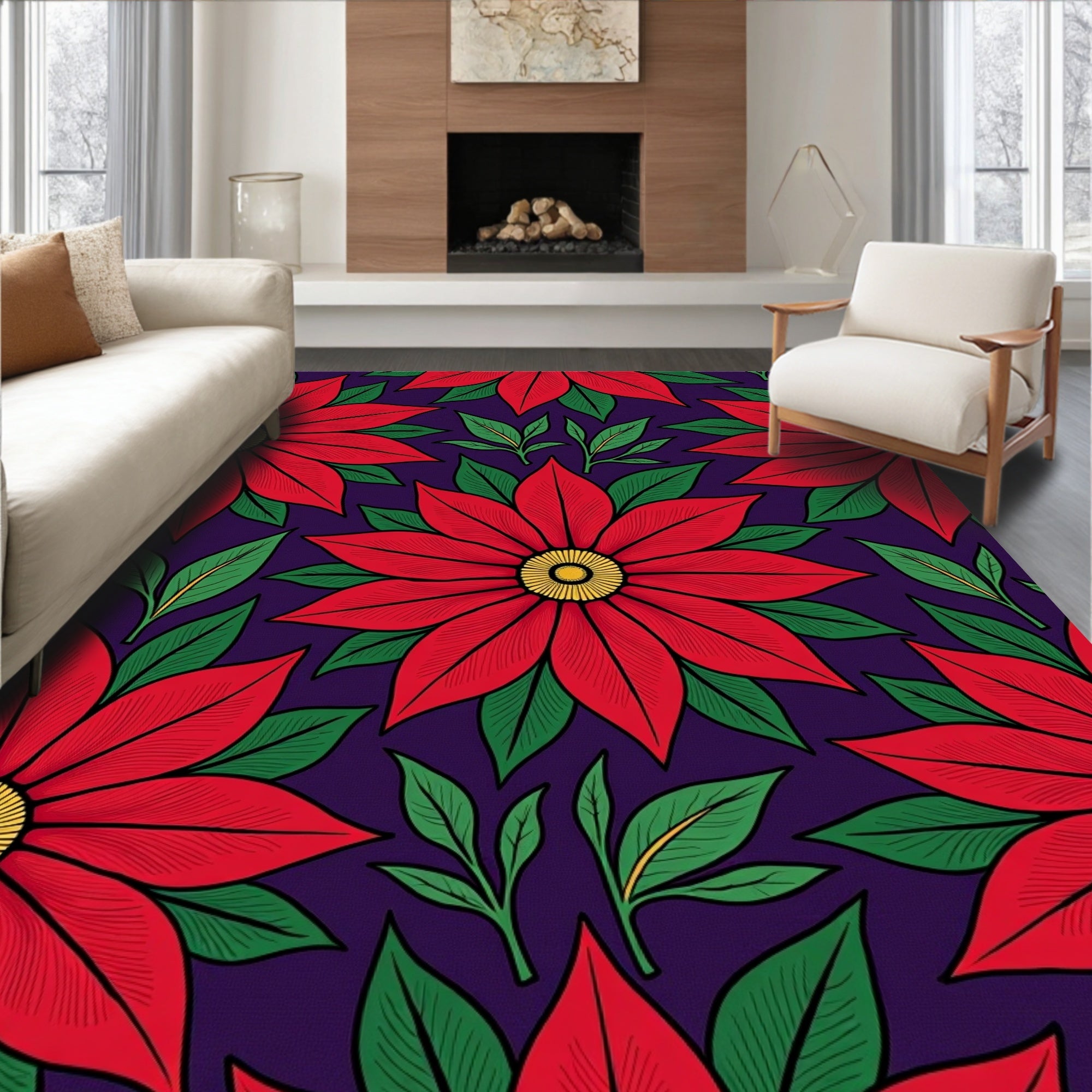 Bold Floral Pattern Red Accent Rug
