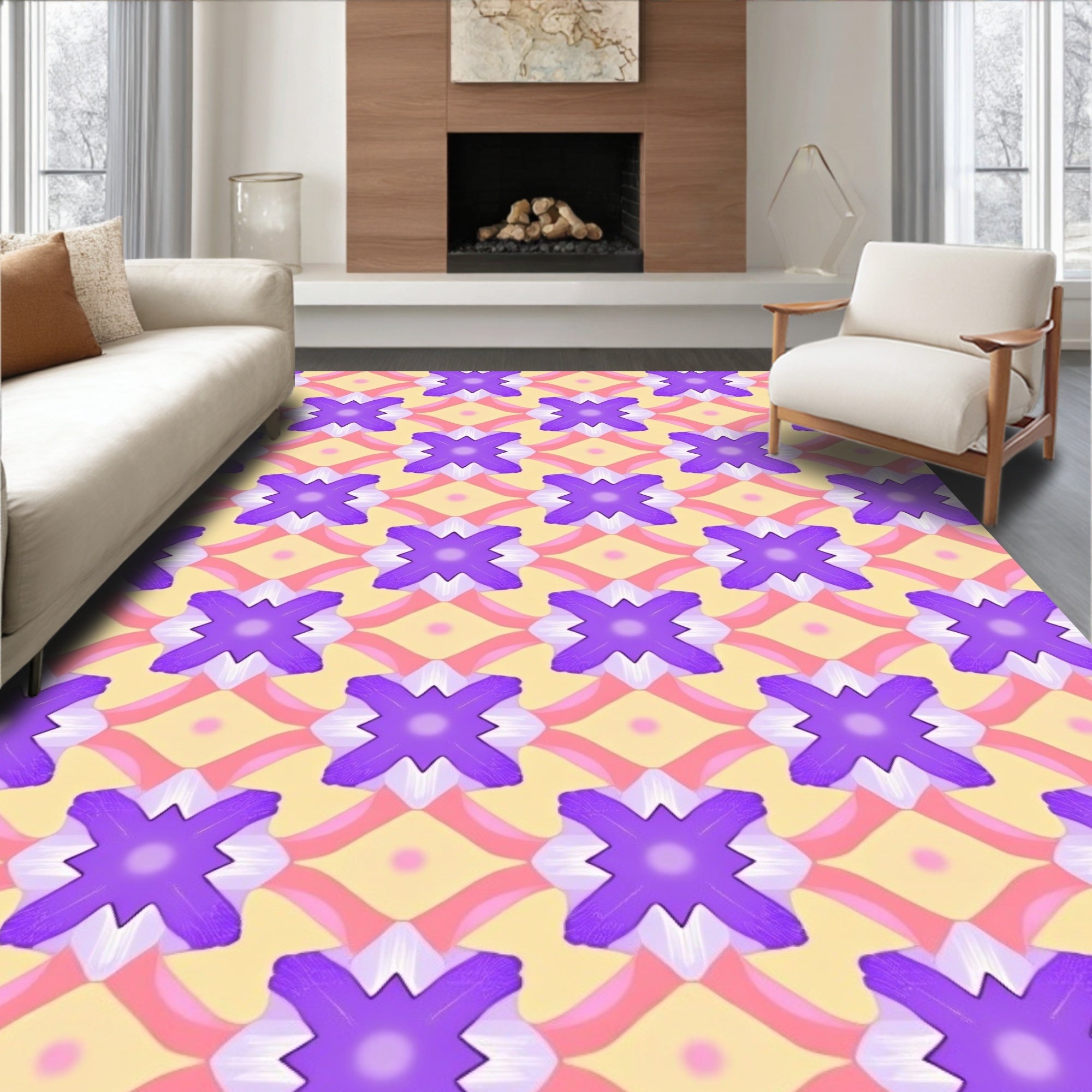 Pastel Geometric Flower Pattern Rug