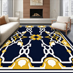 Royal Blue Yellow Geometric Pattern Rug