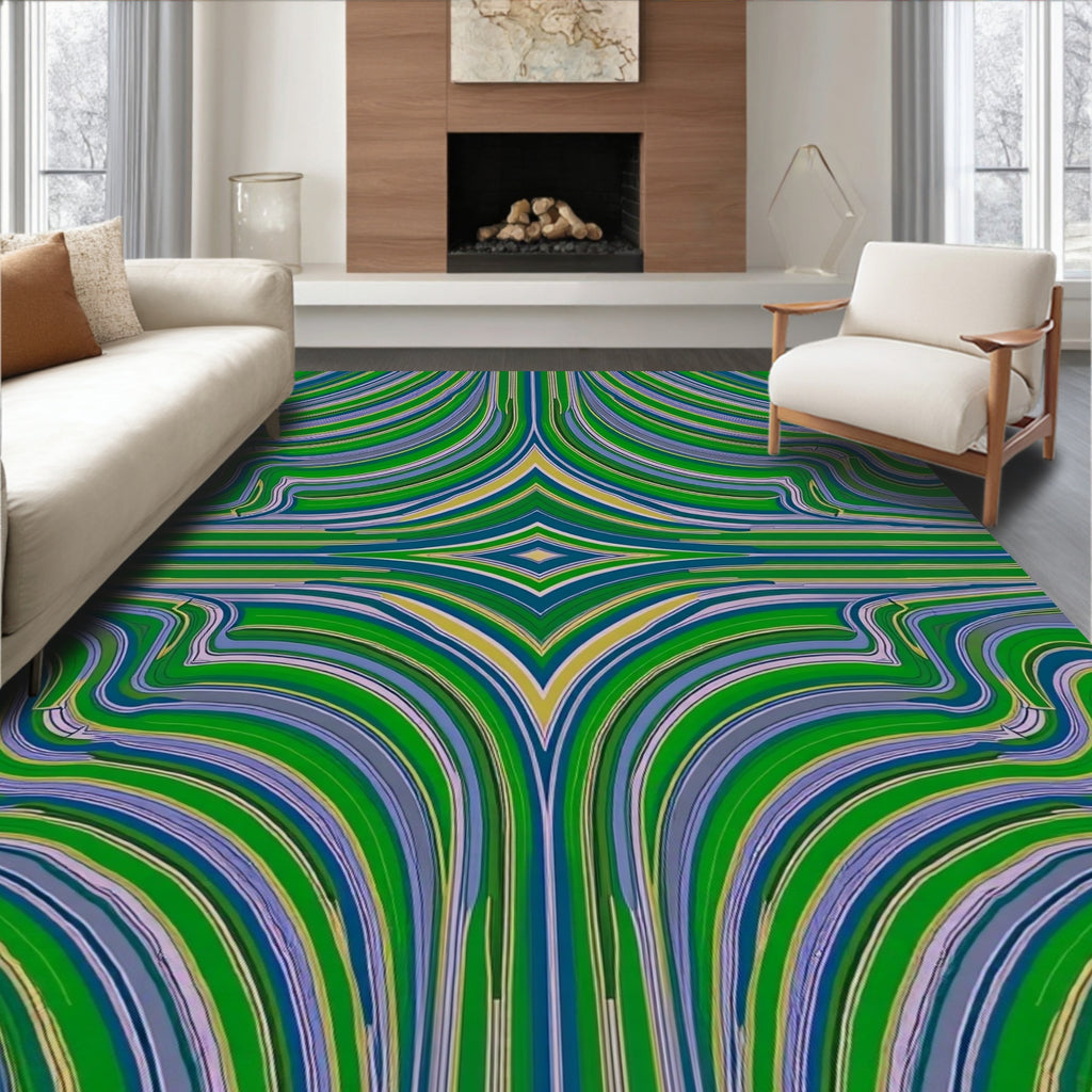Wavy Green Yellow Blue Abstract Pattern Rug