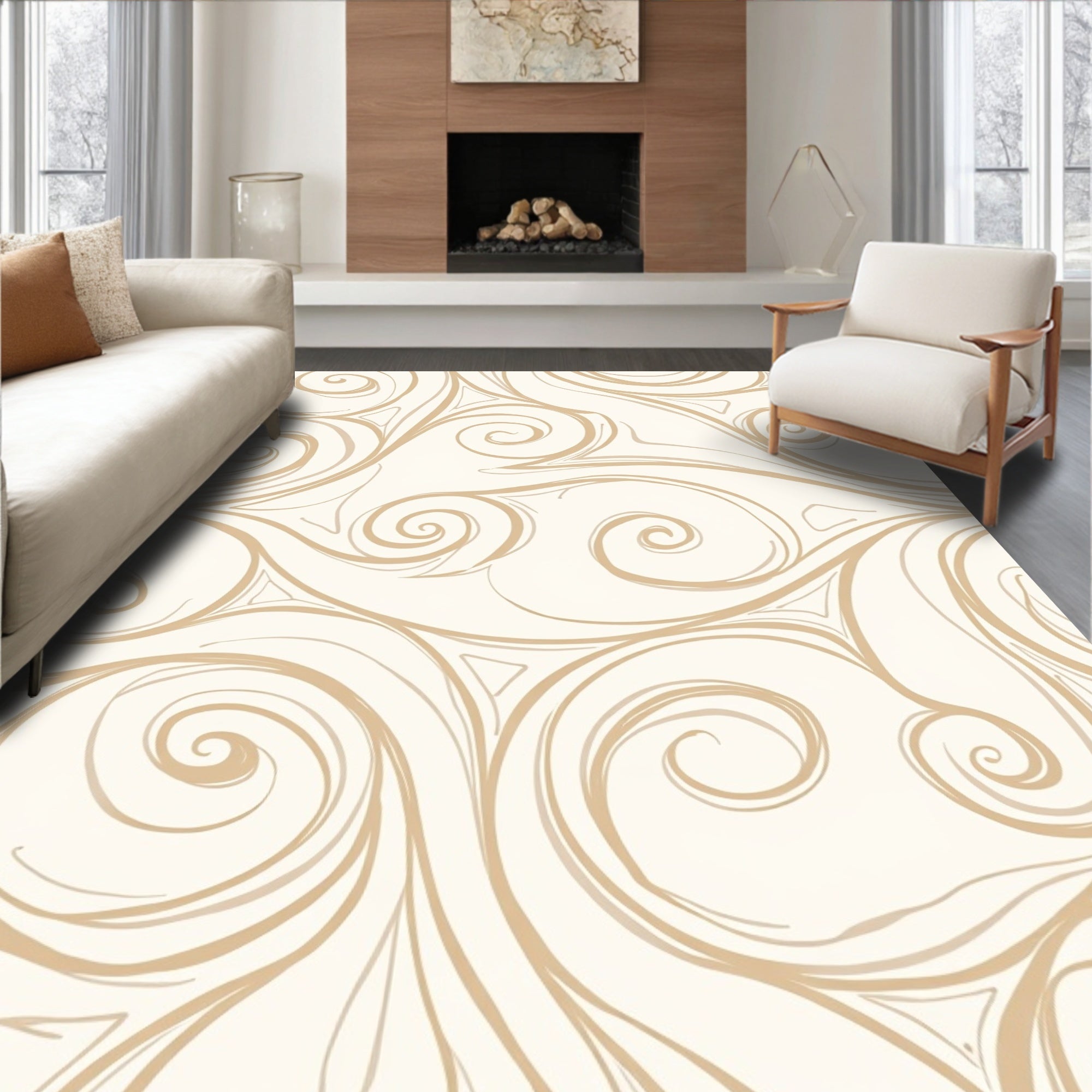 Elegant Swirls Beige Pattern Rug