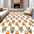 Retro Floral Stylized Motif Rug