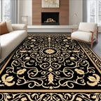 Vintage Black Gold Floral Pattern Rug