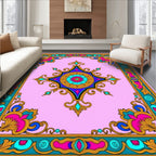 Vibrant Floral Medallion Border Pattern Rug