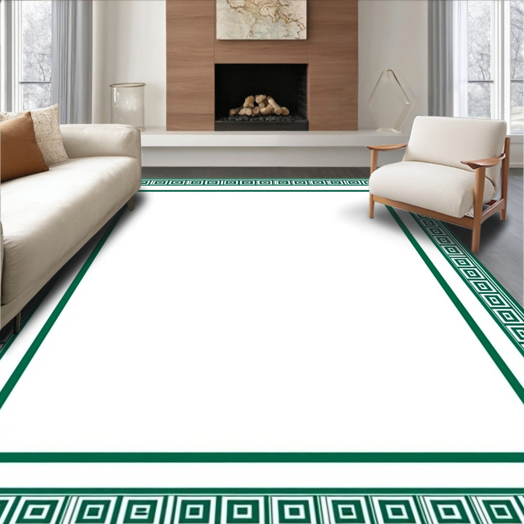 Green Geometric Maze Pattern Rug
