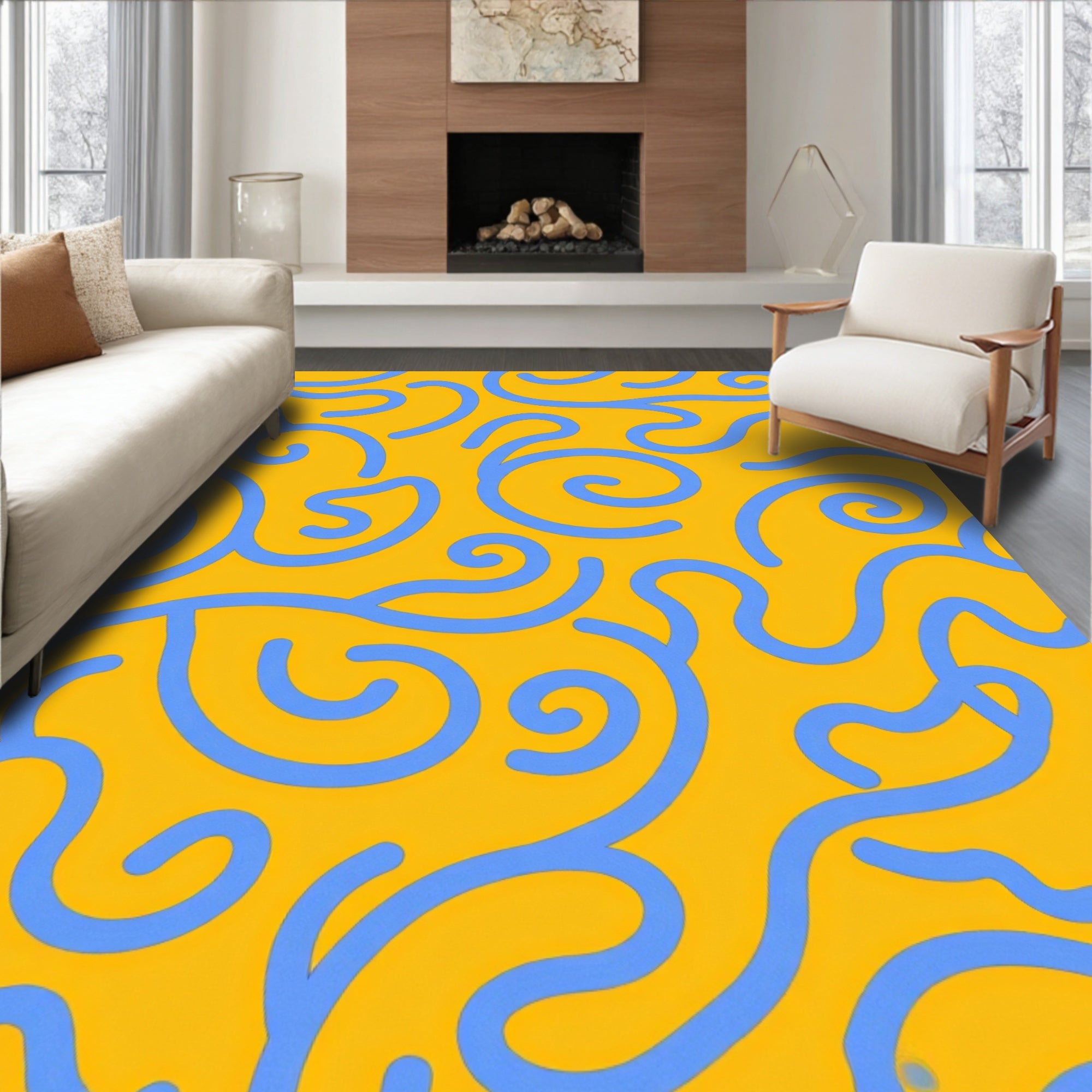 Curvy Swirl Pattern With Bold Lines Rug