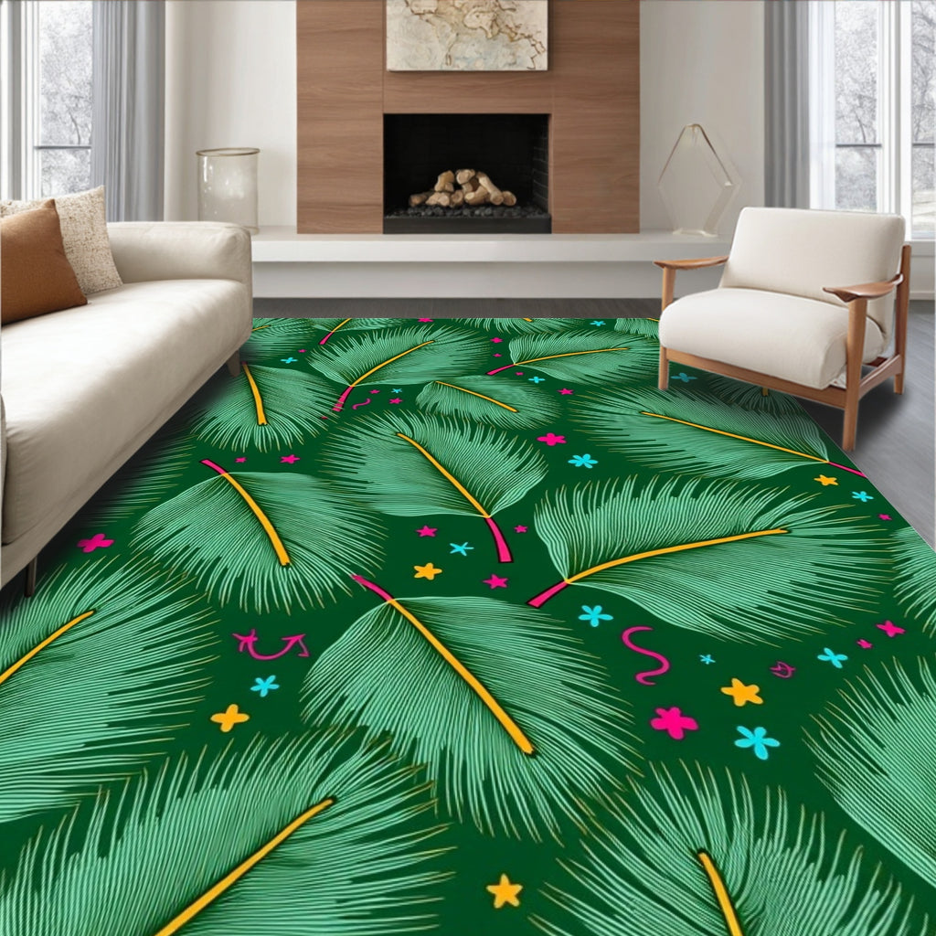 Green Tropical Palm Frond Scattered Stars Rug