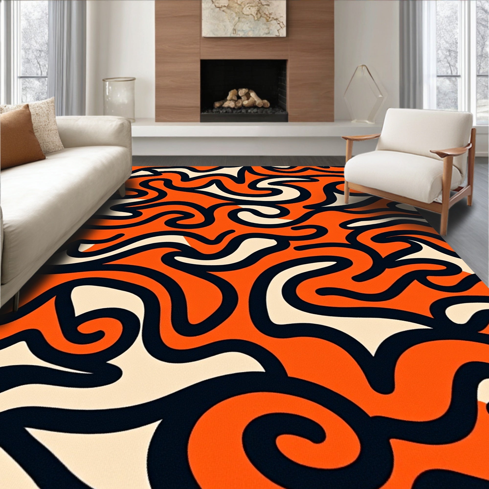 Bold Orange Swirl Pattern Design Rug