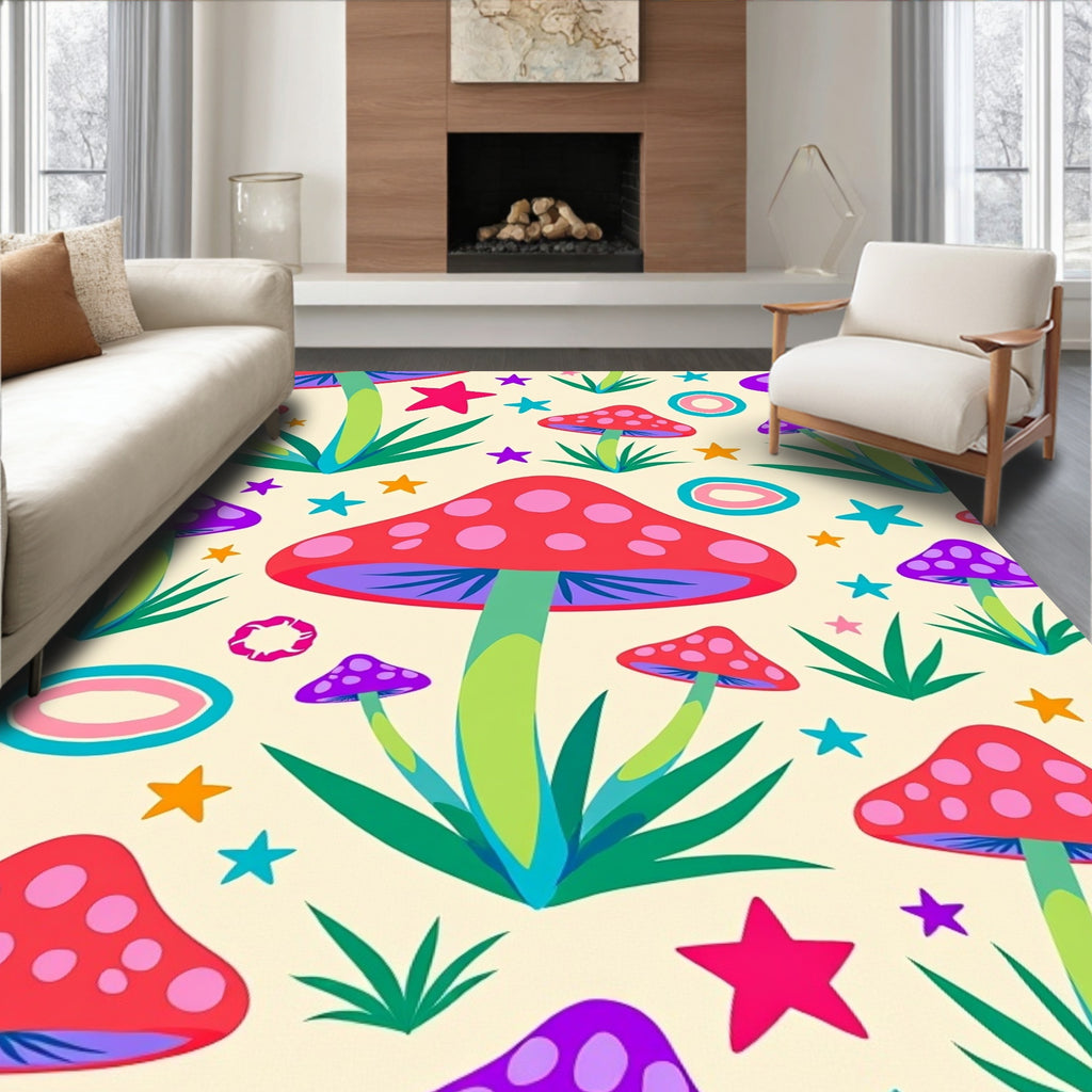 Psychedelic Mushroom Star Pattern Design Rug