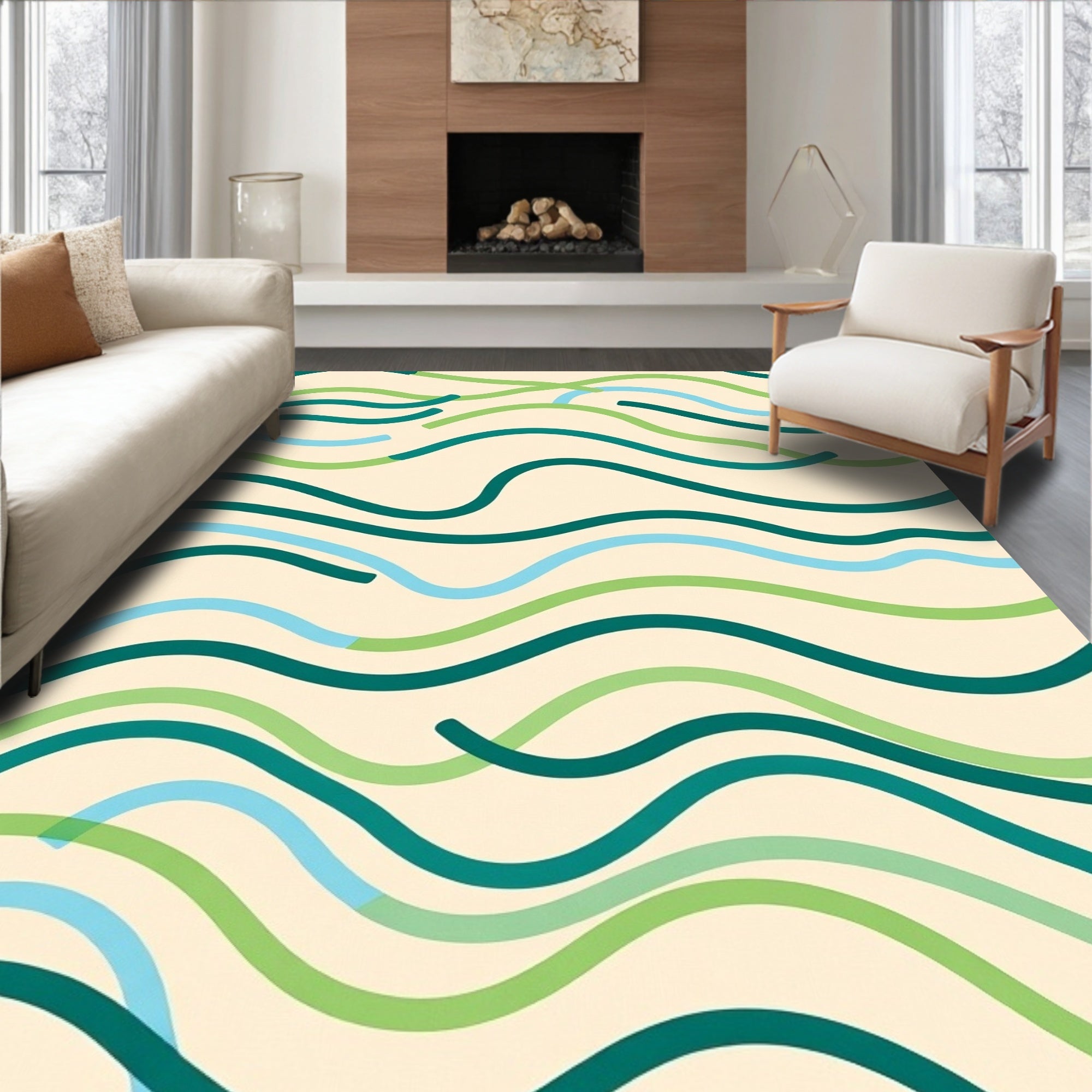 Abstract Wavy Line Pattern Rug