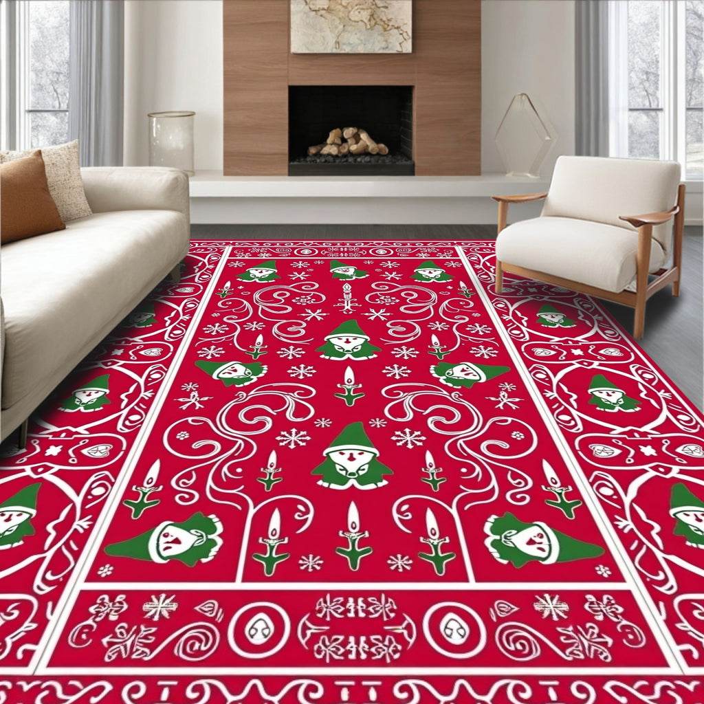 Red Gnome Snowflake Festive Pattern Rug