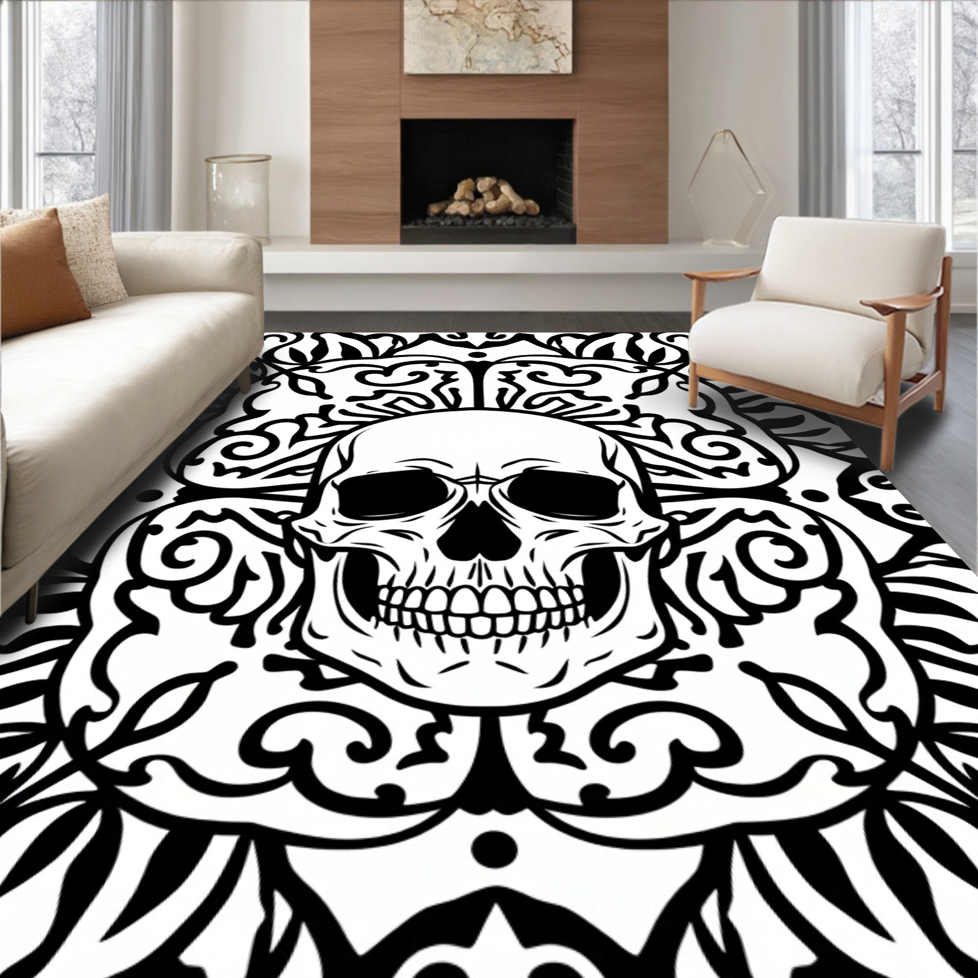 Bold Skull Paisley Mandala Design Rug