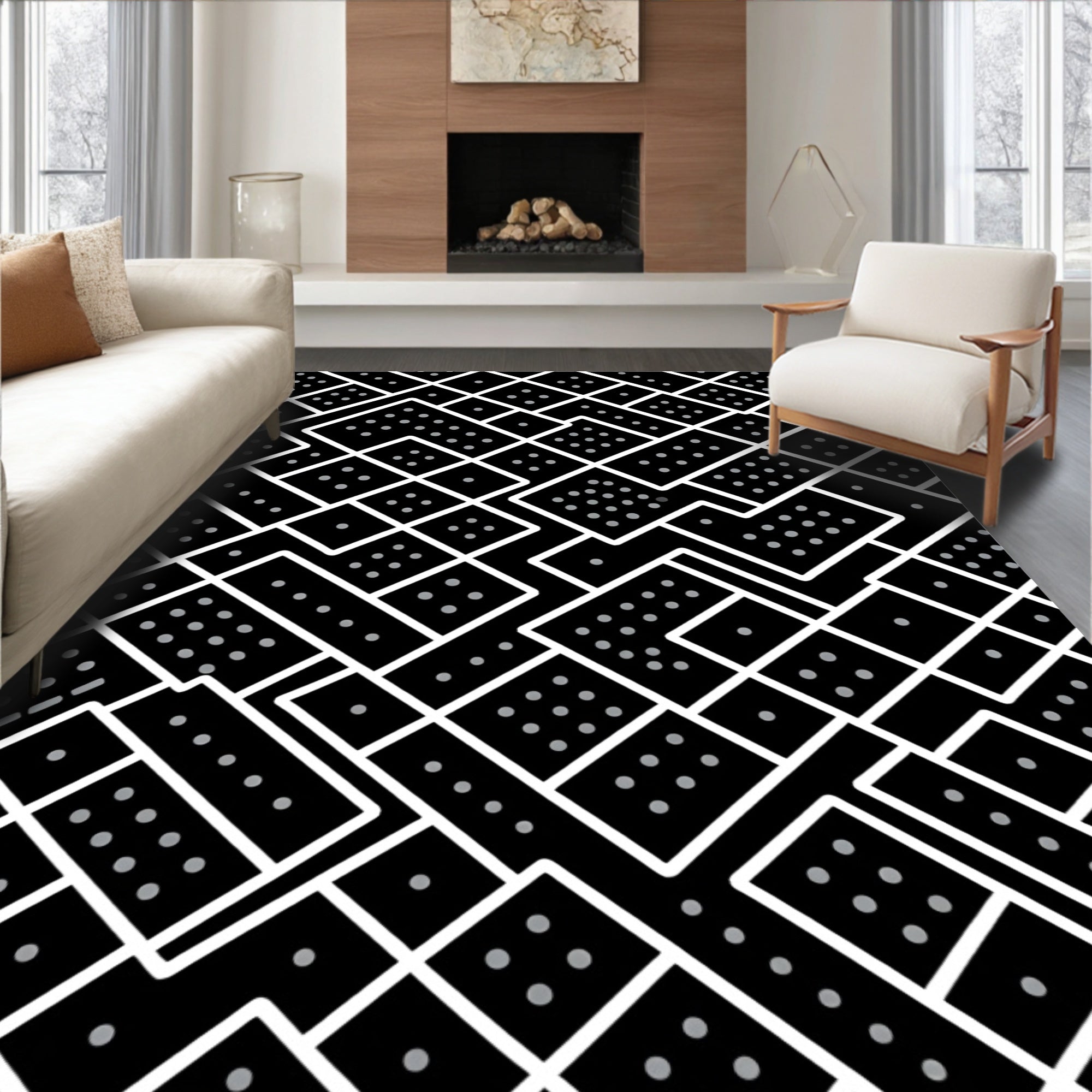 Black White Dot Grid Abstract Rug