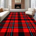 Bold Red Black Plaid Pattern Rug