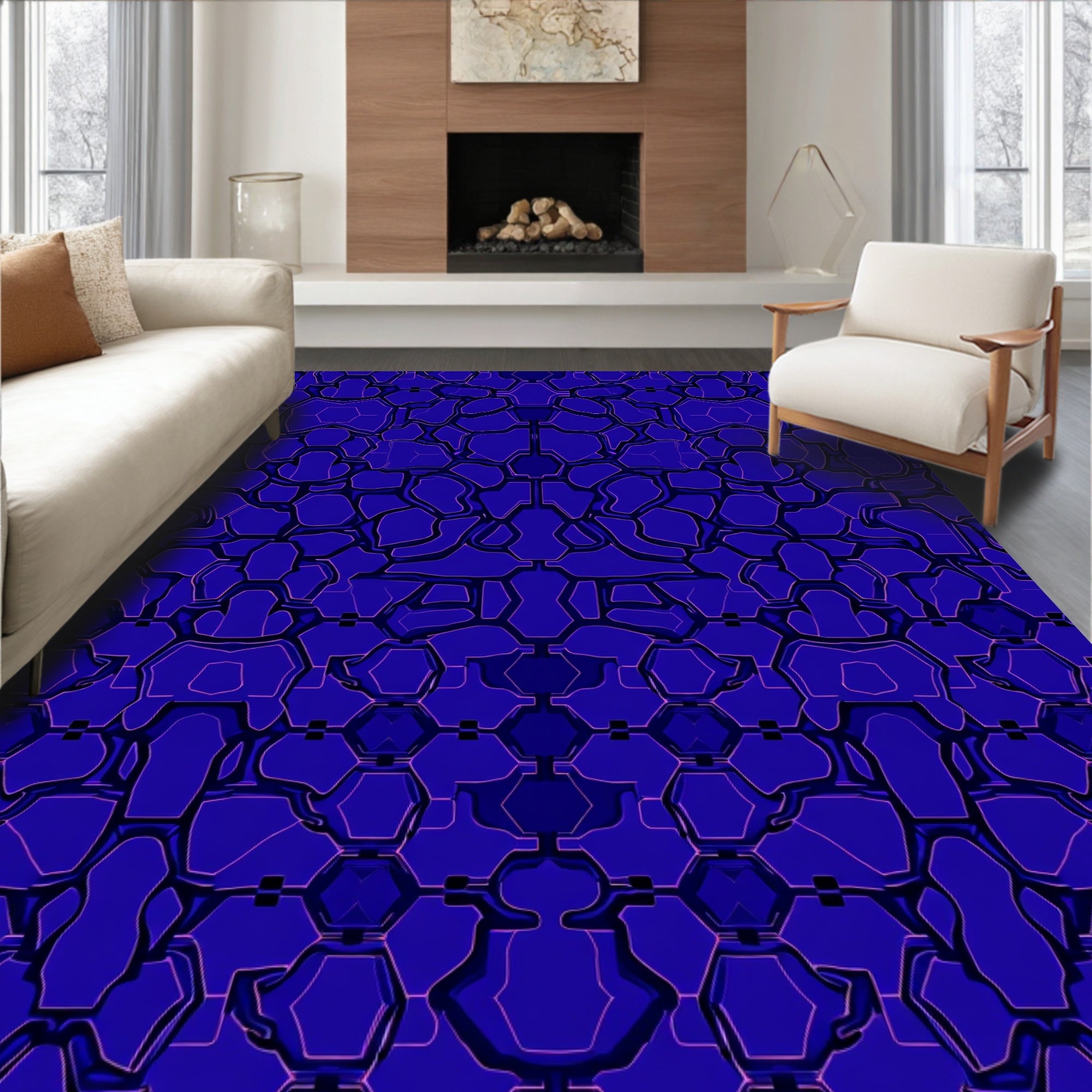 Hexagonal Overlay Abstract Pattern Rug