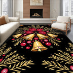 Festive Golden Bells Red Flower Pattern Rug