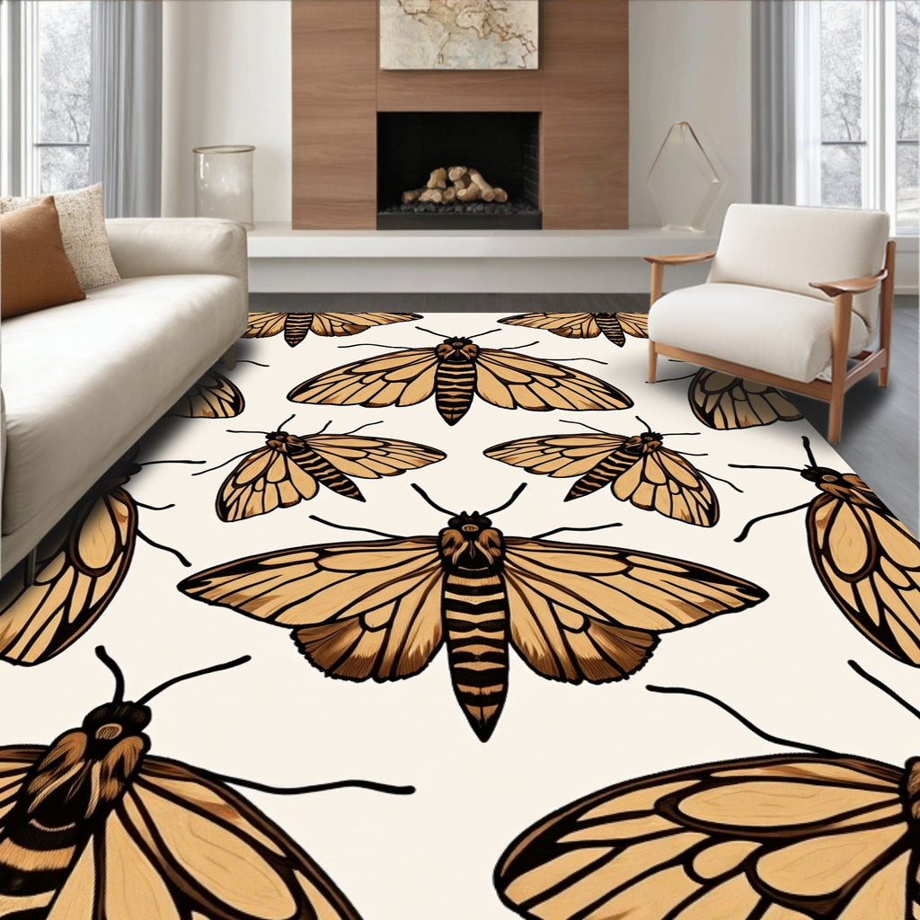 Brown Moth Pattern Woodland Design Rug