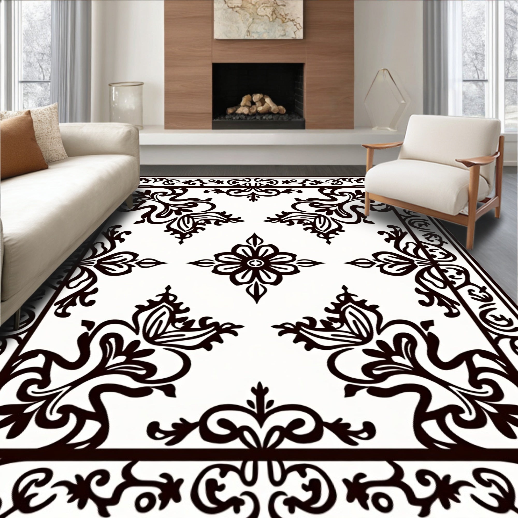 Classic Floral Swirl Border Rug