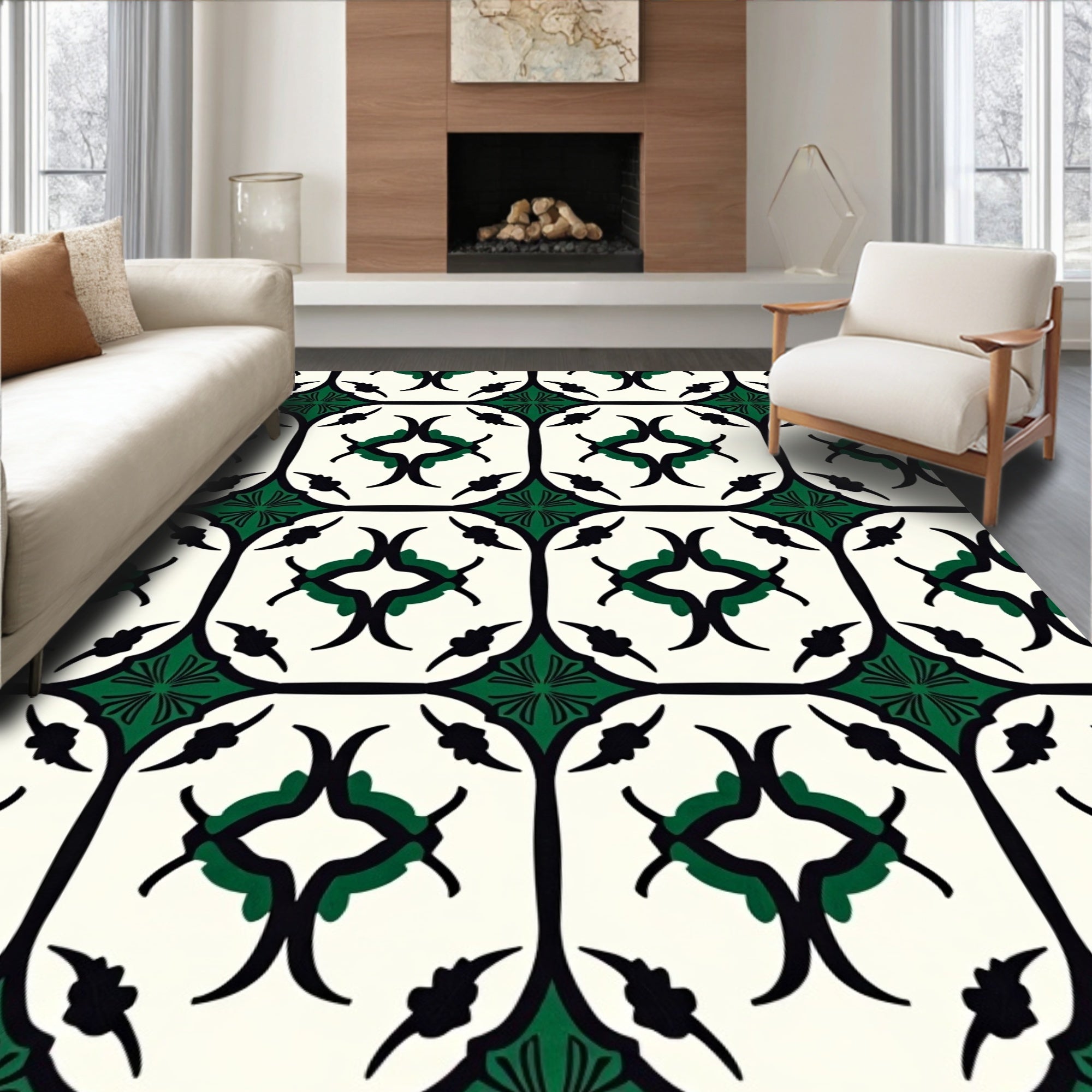 Art Deco Inspired Emerald And Black Pattern Rug