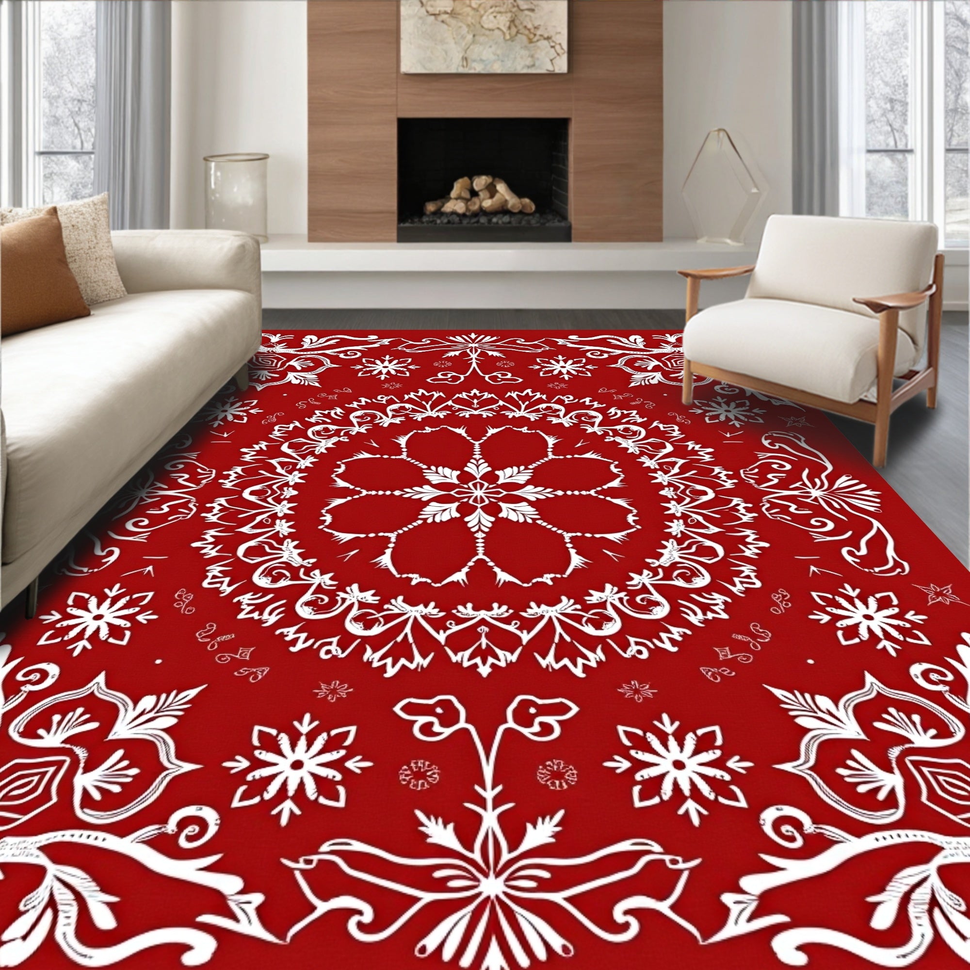 Intricate Snowflake Mandala Pattern Rug