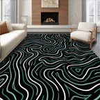 Abstract Teal White Wavy Lines Rug