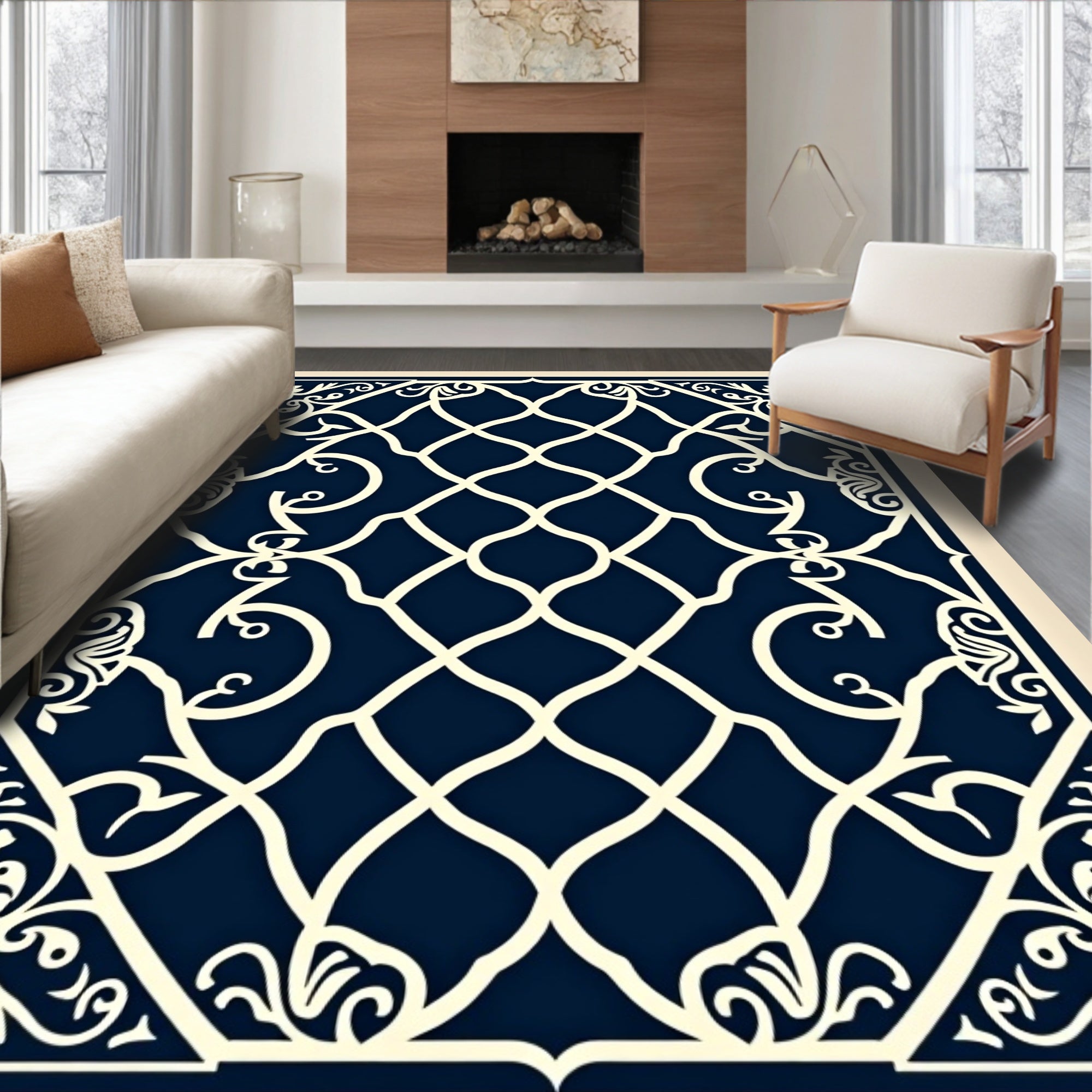 Ornate Lattice Floral Pattern Rug